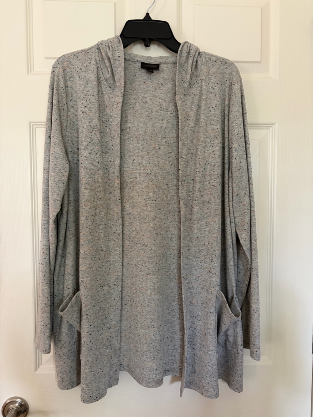 J. Jill Wearever Collection Light Gray Hooded Open Cardigan